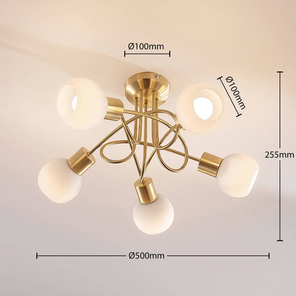 Lindby Deckenlampe Glas Metall messing matt, Deckenstrahler Deckenleuchte 5x E14 max. 8W ohne Leuchtmittel Strahler Lampe Wohnzimmer Flurlampe