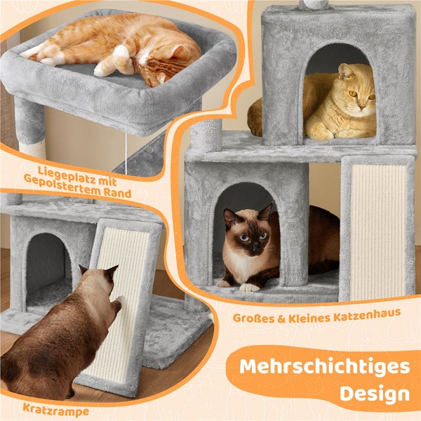 Mehrstöckiger Katzenkratzbaum mit Liegeflächen, Kratzrampe und Katzenhäusern