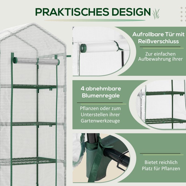 Outsunny Foliengewächshaus, Treibhaus, 70 x 50 x 160 cm, PVC,Stahl, Weiß