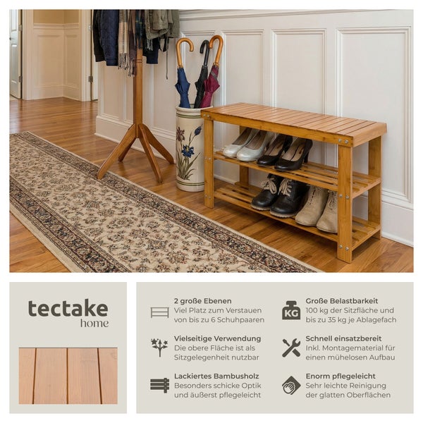 Schuhregal aus Bambusholz mit zwei Ablageflächen für Schuhe