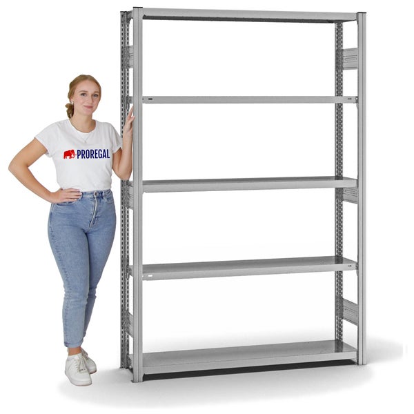 PROREGAL Fachbodenregal Stecksystem T-Profil Heavy-Duty Grundregal HxBxT 200 x 130 x 30 cm 5 Ebenen Fachlast 300 kg Beidseitig Nutzbar Verzinkt