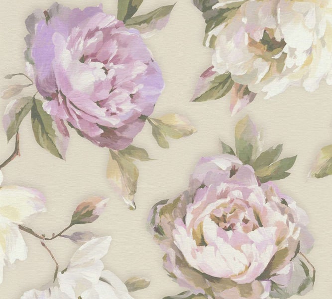 Tapete mit großflächigem Blumenmuster im Ölgemälde Stil