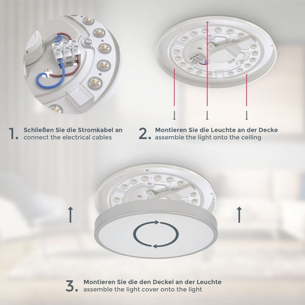 Deckenlampe Ø29 cm - 12W, 1200lm, LED, IP44, neutralweiß, silberfarbig