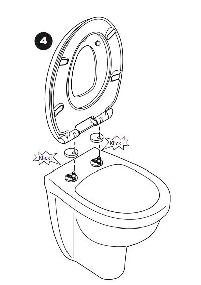 Schema einer Toilette mit Toilettendeckel zur Montage