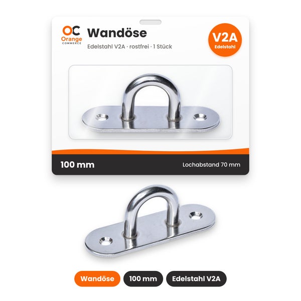Wandöse aus Edelstahl V2A, 100 Millimeter lang mit 70 Millimeter Lochabstand, 1 Stück, auf Blisterkarte von Orange Commerce