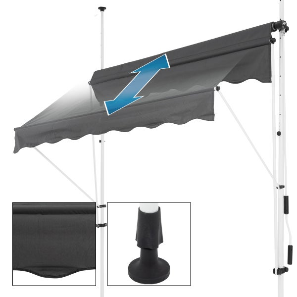 ML-Design Klemmmarkise 150 x 120 cm, Grau, höhenverstellbar, ohne Bohren, UV-beständig, Einziehbar Manuell, aus Metall und Polyester, Markise mit Handkurbel, Balkonmarkise Sonnenschutz Balkon