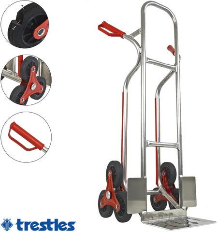 Klappbare Treppensackkarre – Aluminium, 75kg, 6 Räder, Mit Spanngurt, Silber/schwarz Klappbare Treppensackkarre – Aluminium, 75kg, 6 Räder, Mit Spanngurt, Silber/schwarz