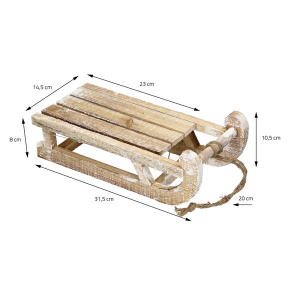 ECD Germany Deko Schlitten aus Holz mit 25 Warmweißen LEDs, 31,5x14,5x10,5 cm, Braun-Natur, Batterriebetrieben, Timer 6 Std., Schnur, Weihnachtsdeko Weihnachten Dekoration Dekoschlitten Holzschlitten