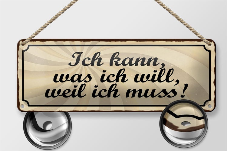 Blechschild Spruch 27x10cm ich kann was ich will weil muss Dekoration
