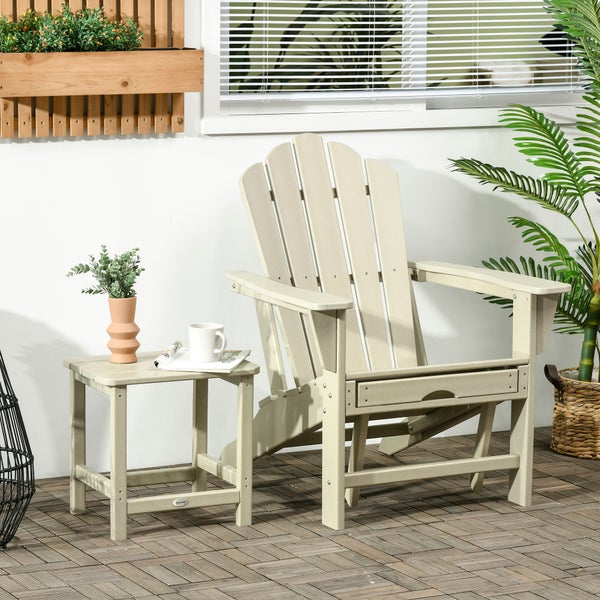 Outsunny Adirondack-Gartenstuhl mit Beistelltisch, Gartenliege mit Fußhocker, Terrassenstuhl mit Armlehne, Balkonstuhl, HDPE, Sand
