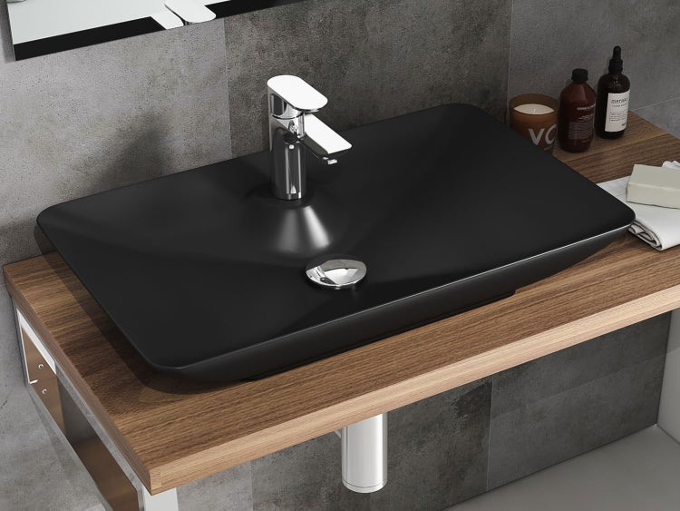 Aqua Bagno Leon – Aufsatzwaschbecken 64 cm – Keramik in Schwarz Matt – KB.AN.LEON.002