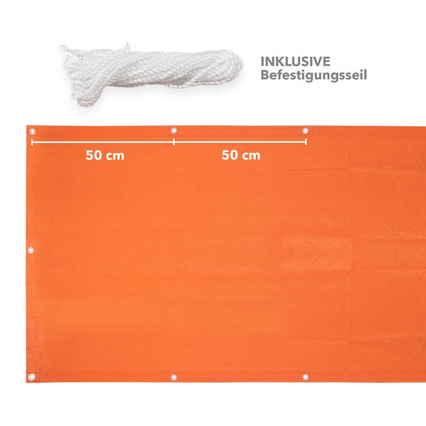 FLOORDIREKT Balkonsichtschutz - Einfarbig - Orange - Witterungsbeständig - 90 x 500 cm