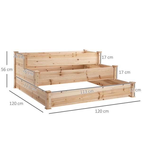 Outsunny Hochbeet 3-stufige Gartenbeet Pflanzenbeet  Kräuterbeet Blumentreppe für Balkon Garten Natur Tannenholz 124 x 124 x 56 cm