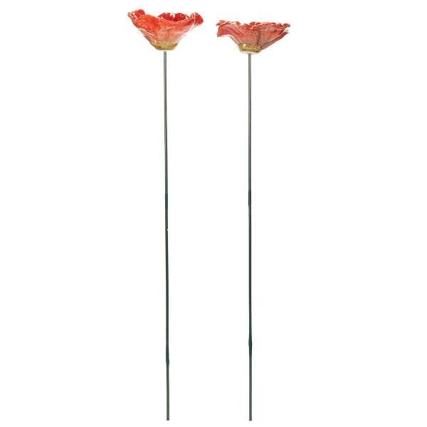 Zwei Gartenstecker mit Mohnblumen aus Keramik