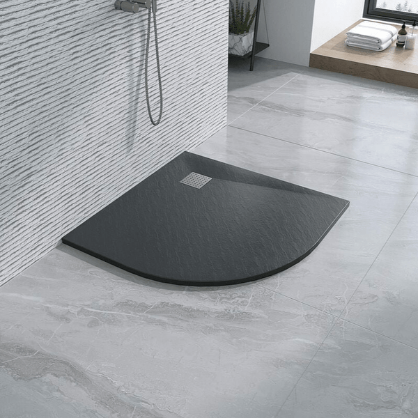 Duschwanne 90x90 cm Halbrund Vulcano Line Slim Anthrazit aus Kunstharz und Marmorpulver mit freiem Ablauf - FRASCIO
