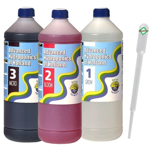 Advanced Hydroponics 3-Teiliges Starter-Set – Komplettdünger für Wachstum & Blüte, je 500 ml (Bloom, Micro, Grow) für alle Pflanzenarten mit Pipette