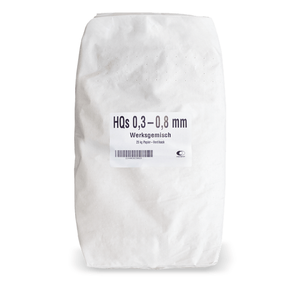 Werksgemisch HQs mit Körnung 0,3 bis 0,8 Millimeter im 25 Kilogramm Papier-Ventilsack.