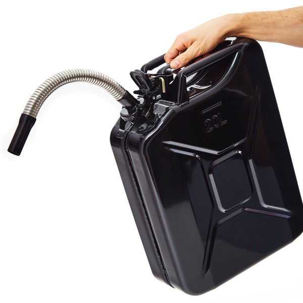 BW® Ausgießer flexibel für Kraftstoffkanister Metall Benzinkanister 5 / 10 / 20 Liter - Flexrohr 25mm für Diesel mit Halterung für 10 / 20 Liter Kanister - Schwarz - RAL 9005 - Made in Europe