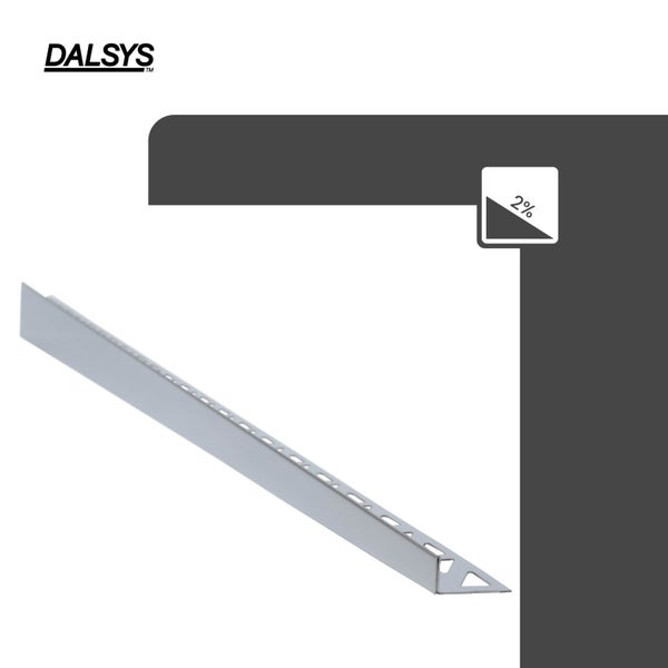 Dalsys Logo, Gefälleprofil aus Edelstahl mit 2 Prozent Neigung.