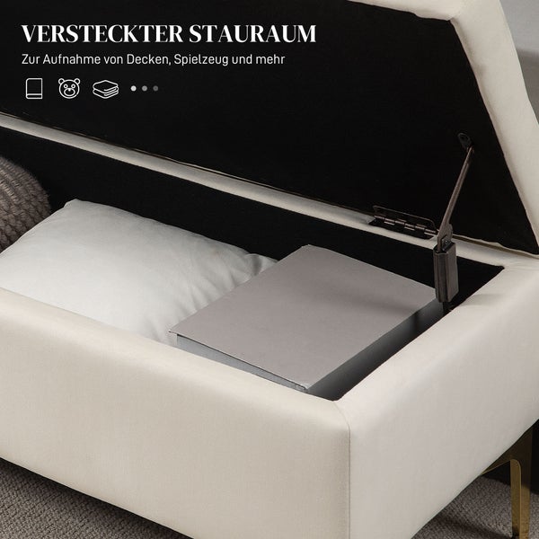HOMCOM Sitzbank mit Stauraum, für Wohnzimmer, Schlafzimmer, Flur, 120 x 44 x 44,5 cm, Samt, Metall, Beige