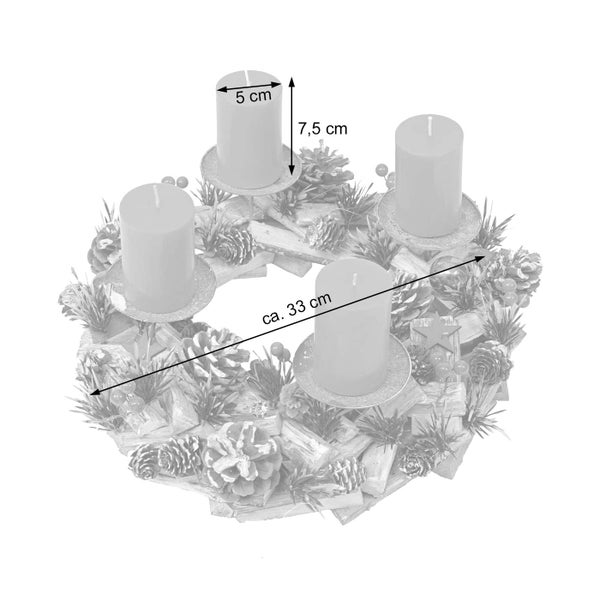 Adventskranz mit vier Stumpenkerzen, circa 33 Zentimeter Durchmesser