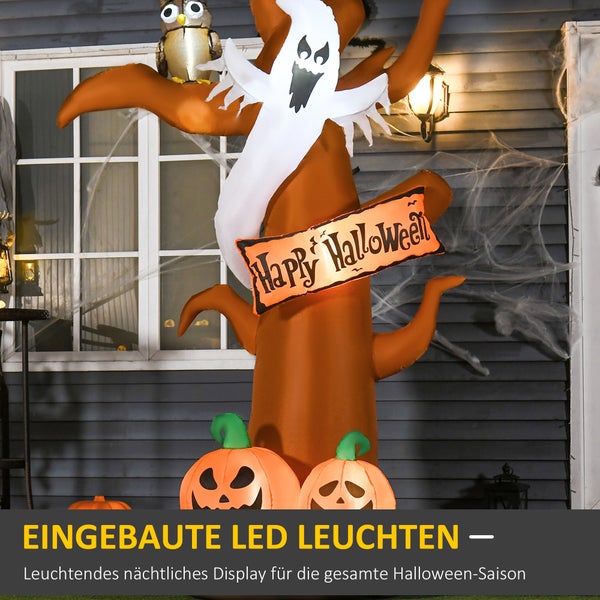HOMCOM Aufblasbarer Halloween Baum, mit LED, 156 x 107 x 274 cm, Polyester, Braun