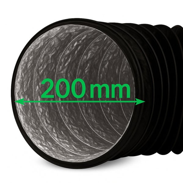 Combiflexrohr 200mm – 1 Meter flexibler Abluftschlauch für Klimageräte, Growboxen & mehr – Robuste Aluminium-Innenbeschichtung, Feuerfest & Extra Stabil