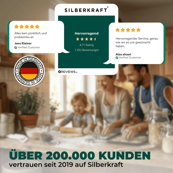 Über 200000 Kunden vertrauen Silberkraft seit 2019. Enthält Kundenrezensionen und das Siegel Hergestellt in Deutschland.