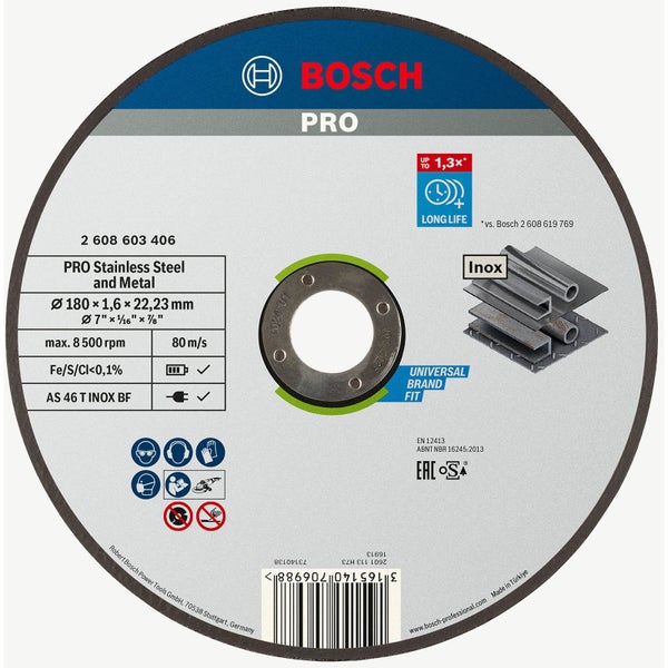 Bosch Trennscheibe Pro Edelstahl und Metall, Durchmesser 180 Millimeter