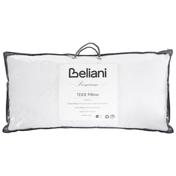 Beliani Kopfkissen TEIDE, 40 mal 80 Zentimeter, Füllung aus Entendaunen und Entenfedern, Bezug aus 100 Prozent Baumwolle, in Tragetasche.