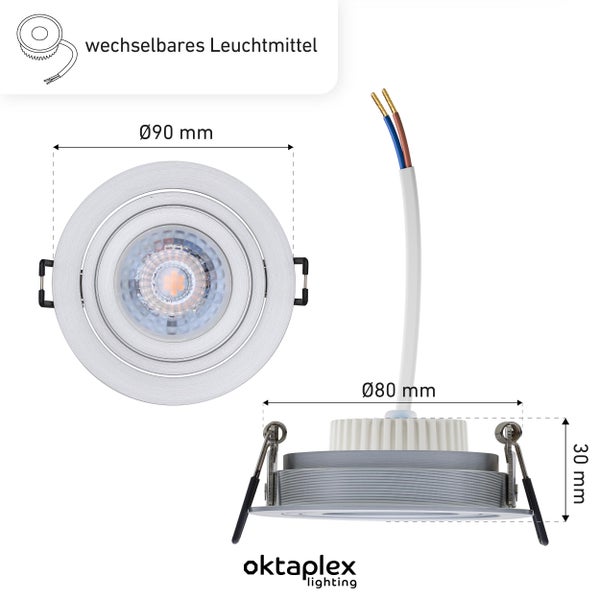 Lyon Deckenspots LED Einbaustrahler 2700K 4,8W 380lm Schwenkbar 3er Set Warmweiß Einbauleuchten rund 80mm Lochmaß