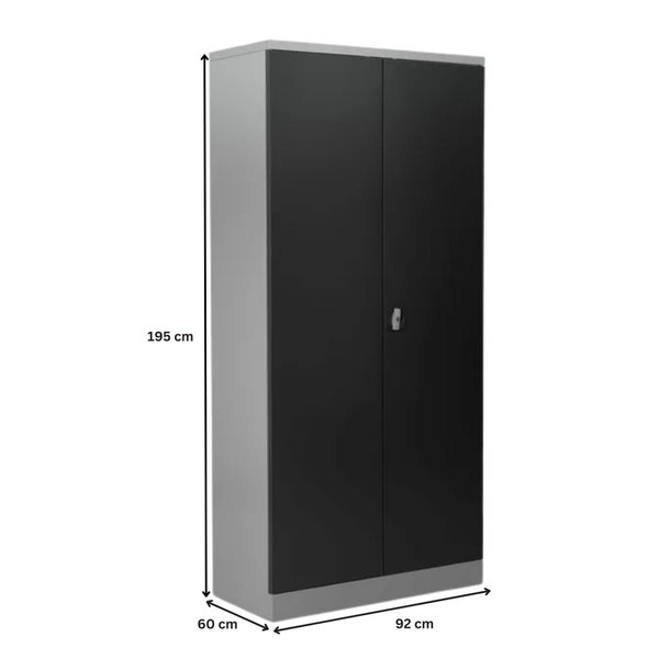 PROREGAL Stahlschrank Bee 4 Fachböden HxBxT 195 x 92 x 60 cm Pulverbeschichtetes & Verstärktes Fachbodenmaterial Grau & Schwarz