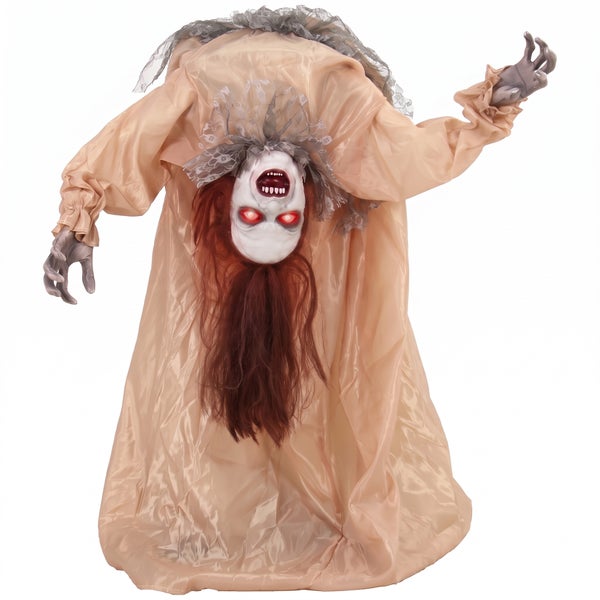 Animierte Halloween Figur gruseliges Mädchen mit leuchtenden Augen und hängendem Kopf als Dekoration