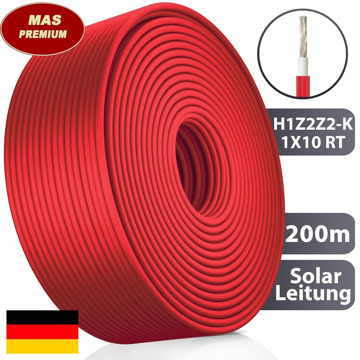 MAS Premium Solarkabel H1Z2Z2-K, Solarleitung 10mm², TÜV Zertifiziert, Halogenfrei, Doppelt Isoliert. Optimal Für Photovoltaikanlagen – Frei Bewegliche Oder Feste Verlegung 40m MAS Premium Solarkabel H1Z2Z2-K, Solarleitung 10mm², TÜV Zertifiziert, Halogenfrei, Doppelt Isoliert. Optimal Für Photovoltaikanlagen – Frei Bewegliche Oder Feste Verlegung 40m