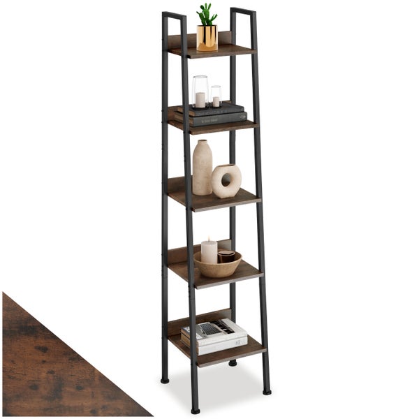 Leiterregal tectake Folkestone inklusive Kippschutz, 35,5 x 31,5 x 170,5 cm Industrial Style Industrial Holz dunkel, rustikal