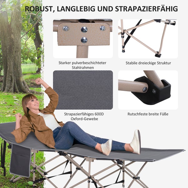 Outsunny Feldbett mit Aufbewahrungstasche, Faltbares Campingbett, Campingliege, Inkl. Tragetasche, Stahl Oxford, Grau, 190 x 68 x 52 cm