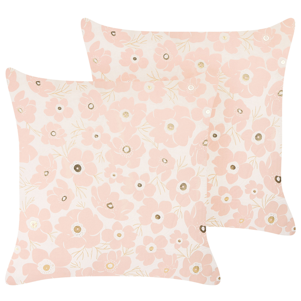 Dekokissen 2er Set TRITELEIA Samtstoff 45 x 45 cm Rosa Blumenmuster