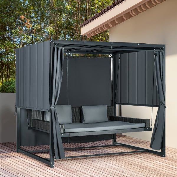 Outsunny Hollywoodschaukel mit Pergola, Gartenschaukel inkl. Kissen, wetterbeständiges, 235 x 180 x 210 cm, Dunkelgrau
