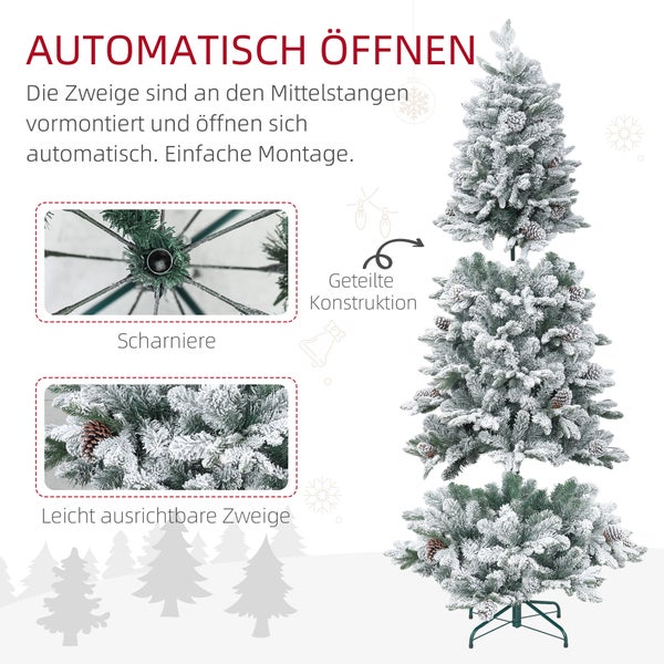 HOMCOM Künstlicher Weihnachtsbaum, 180 cm Christbaum mit 1489 Spitzen, Kunstschnee, klappbar Metallständer, für Weihnachten Deko, Grün