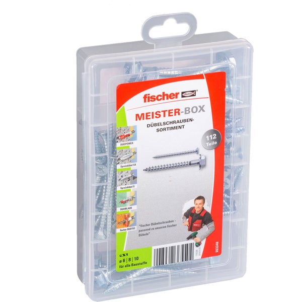 Fischer Meisterbox mit Dübelschrauben Sortiment und 112 Teilen für alle Baustoffe