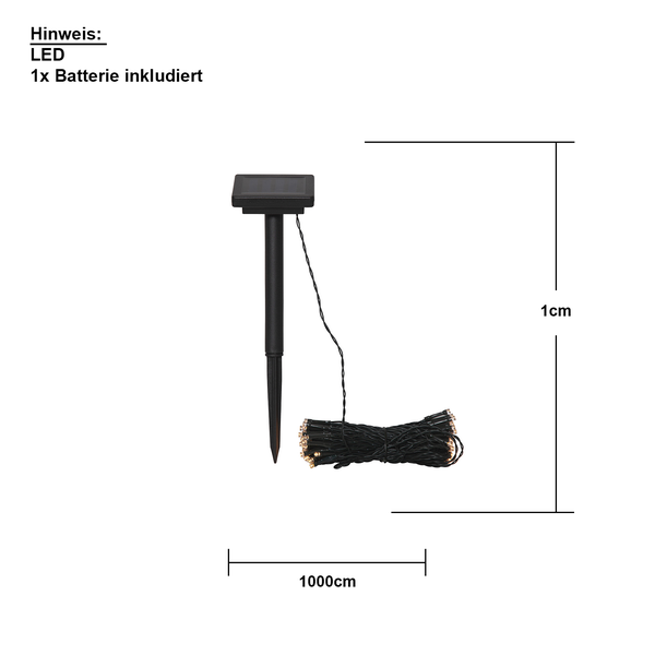 LED-Solarleuchte mit 1000 Zentimeter Länge und inklusive Batterie