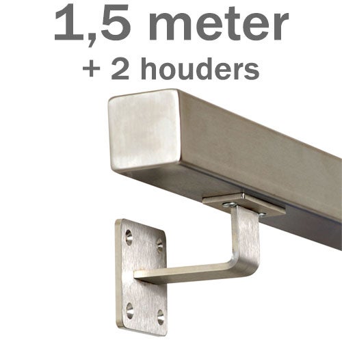 Quadratischer Handlauf aus Edelstahl 150 cm + 2 Halter