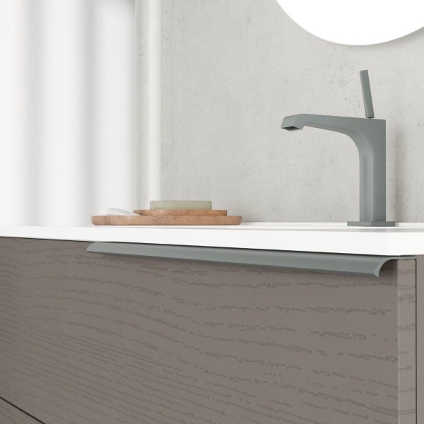 100cm Möbel-Set mit Spiegel mit LED-Beleuchtung , graue Holzoptik-Ausführung | New York