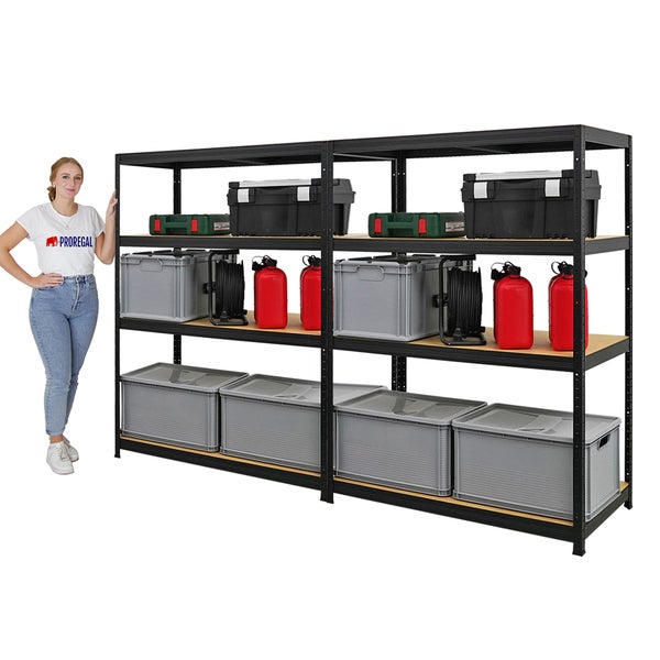 PROREGAL Mega Deal 2x Schwerlastregal Big Elephant HxBxT 160 x 120 x 60cm Fachlast 200kg Schwarz