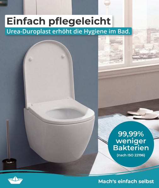 Wandhänge WC aus pflegeleichtem Urea-Duroplast mit antibakterieller Oberfläche für höhere Hygiene im Badezimmer