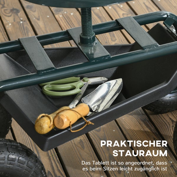 Outsunny Rollsitz Werkstattwagen mit Ablage Korb fahrbar Rollwagen drehbar Arbeitssitz Gartenrollsitz Richtung für kleine Gartengeräte Stahl Grün