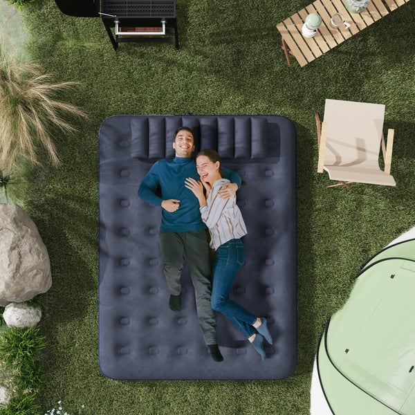 Outsunny Luftbett, Luftmatratze mit Handpumpe, Kopfkissen, Campingbett für 2 Personen, Blau, 203 x 152 x 22 cm