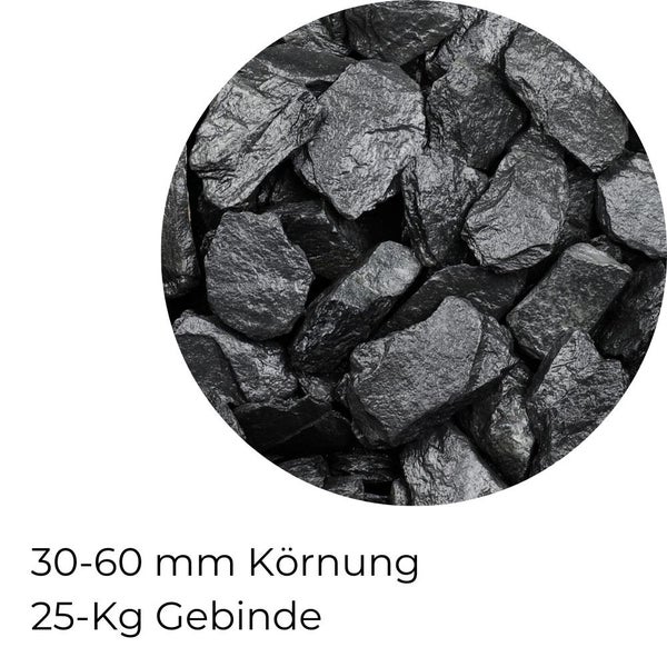 Schiefersplitt Garten Zierkies 30-60 mm 25 kg Schiefer Splitt Platten Schwarz Schieferbruch Dekostein Steinteppich Zierstein Deko