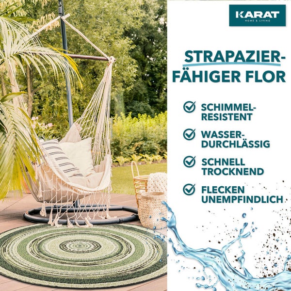 FLOORDIREKT Outdoorteppich - Wetterbeständiger Außenteppich - Zoe - Rund - Grün - ⌀120 cm