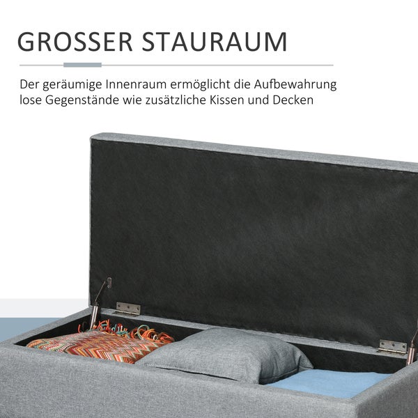 HOMCOM Sitzbank mit Stauraum, abnehmbarem Tablett Polsterbank mit Leinenoptik, Sitztruhe mit Holzbeine, Truhenbank für Wohnzimmer Schlafzimmer Flur 107 x 50 x 44 cm, Dunkelgrau